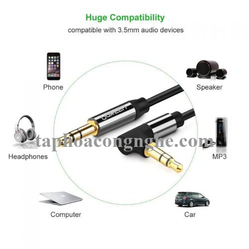 Ugreen 30550 3M màu Đen Cáp âm thanh 2 đầu 3.5mm dương đầu vuông góc mạ vàng AV139 30030550